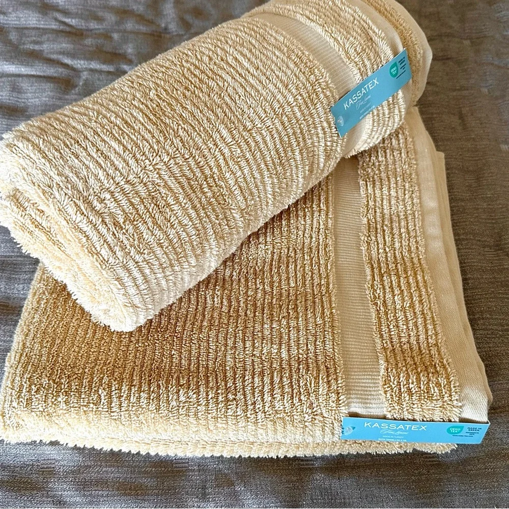 Kassatex Cotton Bath Towels Set of 2 Golden Yellow NEW WITH TAGS